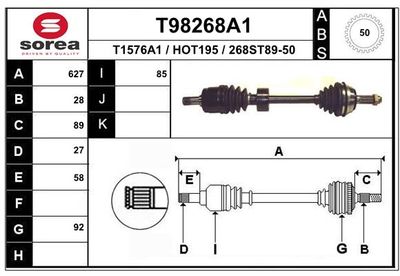 Приводной вал EAI T98268A1 для HONDA PRELUDE