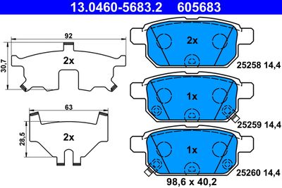Комплект тормозных колодок, дисковый тормоз ATE 13.0460-5683.2 для SUZUKI BALENO