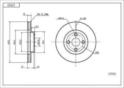 Тормозной диск HART 229 103 для TOYOTA MATRIX