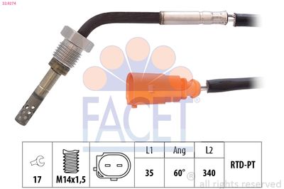 FACET Sensor, uitlaatgastemperatuur Made in Italy - OE Equivalent (22.0274)