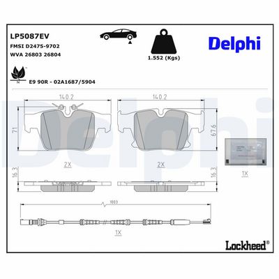 комплект спирачно феродо, дискови спирачки DELPHI LP5087EV