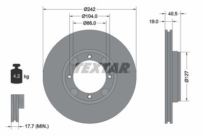 Тормозной диск TEXTAR 92062600 для HYUNDAI S COUPE