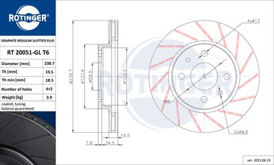 спирачен диск ROTINGER RT 20051-GL T6