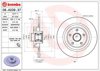 BREMBO Remschijf PRIME LINE - With Bearing Kit (08.A239.37)