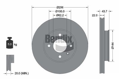 BENDIX Braking BDS1595 Тормозные диски BENDIX BRAKING для KIA RIO