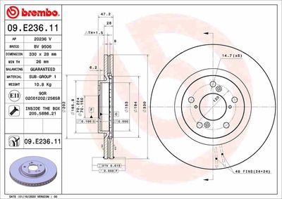 Тормозной диск BREMBO 09.E236.11 для HONDA PILOT