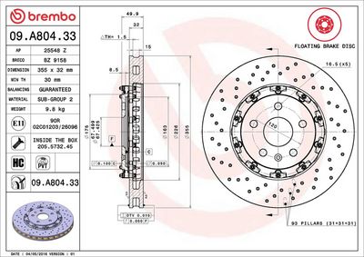 BREMSSCHEIBE BREMBO 09A80433 1
