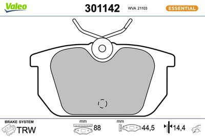 BREMSBELAGSATZ SCHEIBENBREMSE VALEO 301142