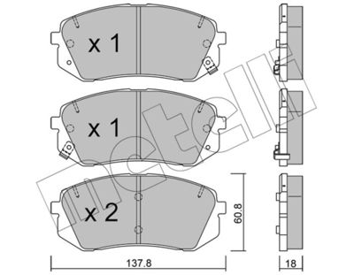 Комплект тормозных колодок, дисковый тормоз METELLI 22-0783-1 для KIA XCEED