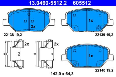 Комплект тормозных колодок, дисковый тормоз ATE 13.0460-5512.2 для OPEL INSIGNIA