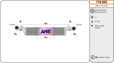 AHE 718.002 Интеркулер  для MERCEDES-BENZ E-CLASS (W210) E 200 Kompressor (210.045)