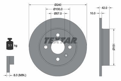 Тормозной диск TEXTAR 92092003 для CHEVROLET CORSA