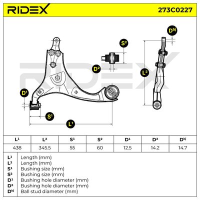 носач, окачване на колелата RIDEX 273C0227