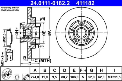 Тормозной диск ATE 24.0111-0182.2 для RENAULT KANGOO