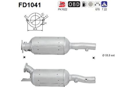 Filtr sadzy / filtr cząstek stałych, układ wydechowy AS FD1041