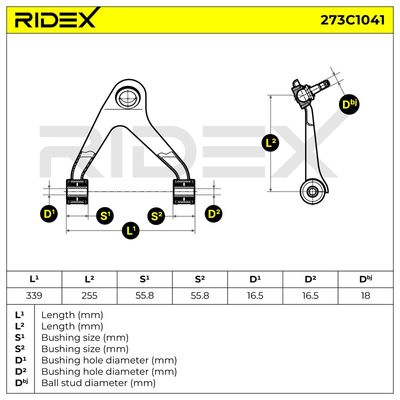 носач, окачване на колелата RIDEX 273C1041
