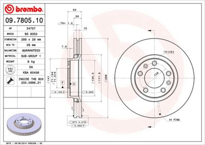 Тормозной диск BREMBO 09.7805.10 для CITROËN XM