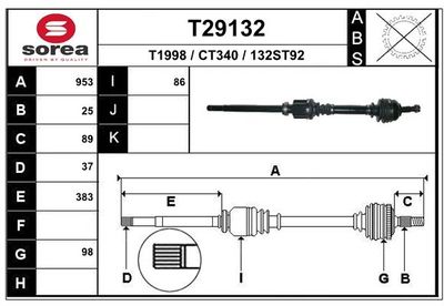 Приводной вал EAI T29132 для CITROËN C5