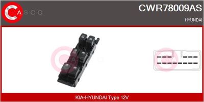 Выключатель, стеклолодъемник CASCO CWR78009AS для HYUNDAI ACCENT