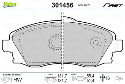 Комплект тормозных колодок, дисковый тормоз VALEO 301456 для OPEL TIGRA