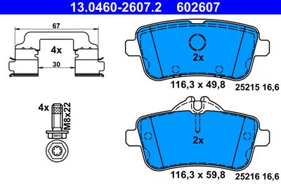 Комплект тормозных колодок, дисковый тормоз ATE 13.0460-2607.2 для MERCEDES-BENZ GL-CLASS