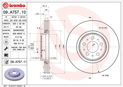 Tarcza hamulcowa 1szt BREMBO 09.A757.11 produkt