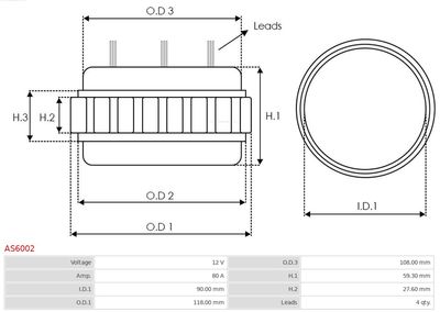 Stator, alternator AS6002