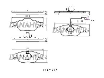 DANAHER DBP1777 Тормозные колодки и сигнализаторы  для ALFA ROMEO 147 (937_) 2.0 16V T.SPARK (937.AXA1, 937.AXC1, 937.BXC1)
