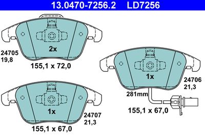 ATE 13.0470-7256.2 Тормозные колодки и сигнализаторы  для AUDI A5 (Ауди А5)