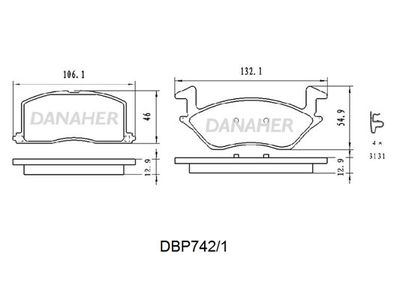 Комплект тормозных колодок, дисковый тормоз DANAHER DBP742/1 для TOYOTA STARLET