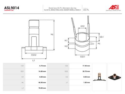 Klzný krúżok, alternátor AS-PL AS ASL9014