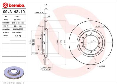 Тормозной диск BREMBO 09.A142.10 для MITSUBISHI DELICA