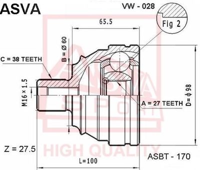 ASVA VW-028 ШРУС для VW TRANSPORTER IV Автобус (70B, 70C, 7DB, 7DK, 70J, 70K, 7DC, 7