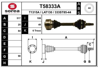 EAI T58333A Сальник полуоси  для LANCIA LYBRA (839_) 2.0 20V (839AXC11, 839AXC1A)
