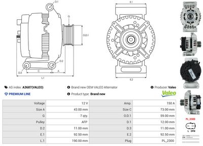 GENERATOR / ALTERNATOR AS-PL A3687VALEO 4