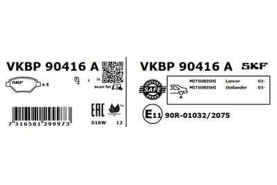 Brake Pad Set, disc brake VKBP 90416 A