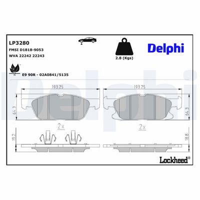 комплект спирачно феродо, дискови спирачки DELPHI