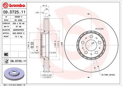 Тормозной диск BREMBO 09.D725.11 для VOLVO XC90
