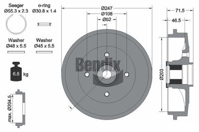 BENDIX Braking BDM1130 Тормозной барабан  для PEUGEOT 206 (Пежо 206)