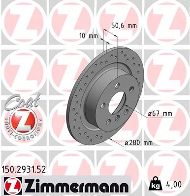 Тормозной диск ZIMMERMANN 150.2931.52 для BMW i3