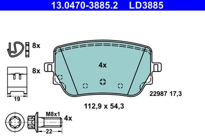 Комплект тормозных колодок, дисковый тормоз 13.0470-3885.2