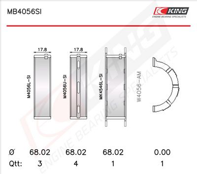 Комплект черупки на лагера на коляновия вал KING MB4056SI0.25