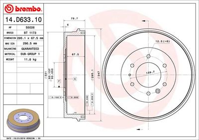 Тормозной барабан BREMBO 14.D633.10 для MAZDA B-SERIE