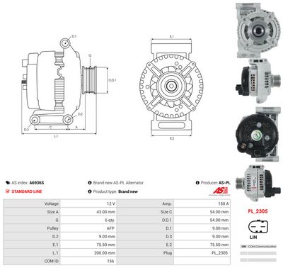 GENERATOR / ALTERNATOR AS-PL A6936S 4
