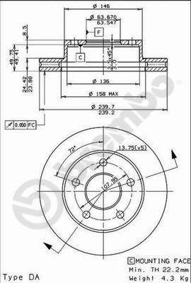 Тормозной диск BREMBO 09.4914.40 для FORD P