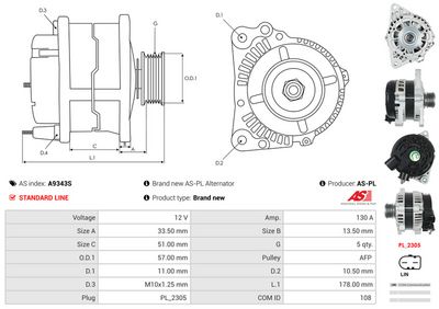 GENERATOR / ALTERNATOR AS-PL A9343S 4