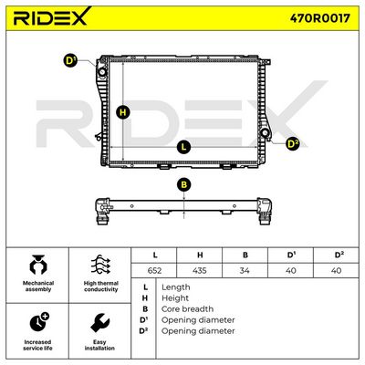 радиатор, охлаждане на двигателя RIDEX 470R0017
