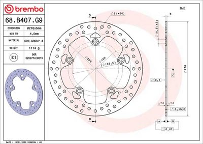Brake disc Achter vast, 276/0x5mm 5x160mm, diameter bevestigingsgat 10,5mm, hoogte (tussenruimte) 0 past: BMW R 1170/1200GS/1200GS (Adventure)/1200RT/1250GS/1250GS Adventure/1250R/1250RS/1250RT 2013-2