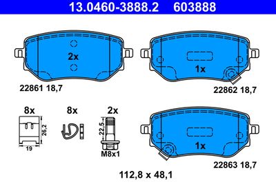 Комплект тормозных колодок, дисковый тормоз ATE 13.0460-3888.2 для MERCEDES-BENZ X-CLASS
