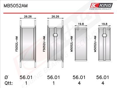 Комплект черупки на лагера на коляновия вал KING MB5052AM0.5